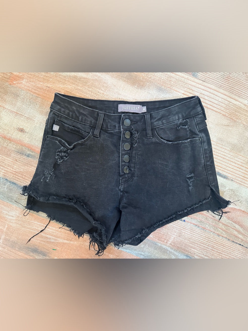 Just USA Black Distressed Button-Fly Denim Shorts